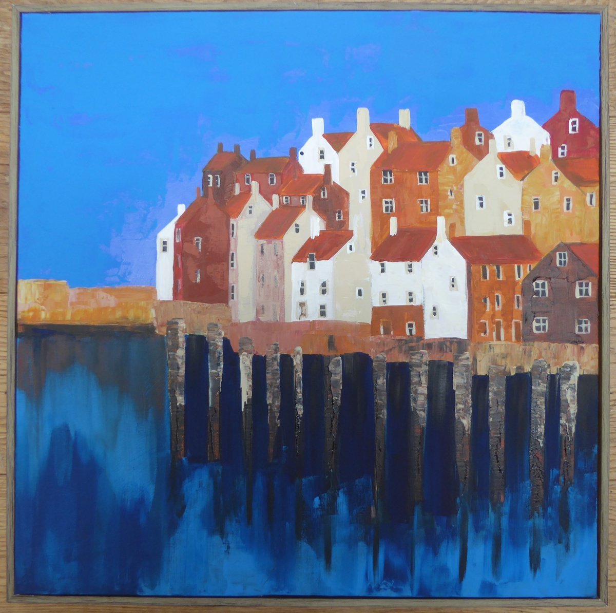 Landscape Acrylic Painting By Elaine Allender, 16 X 16, Whitby, Original Artwork