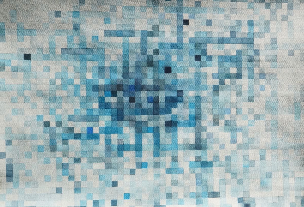 Geometric Abstract Watercolour By Anna Jannack, 20 X 14, Pool Iv, Original Artwork