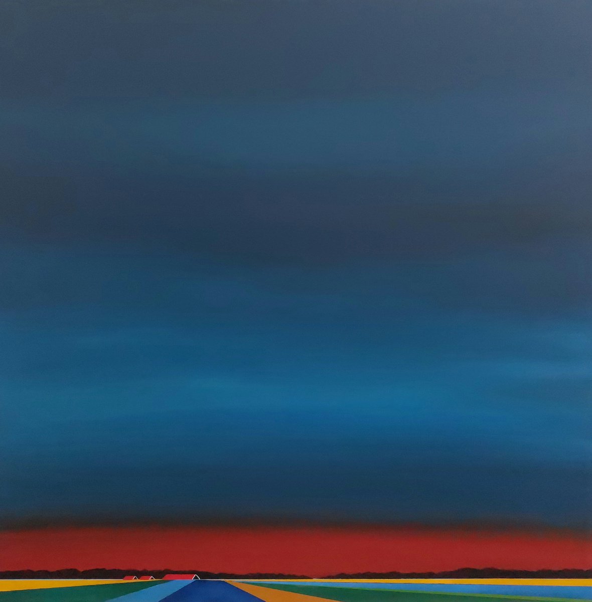 Impressionistic Landscape Acrylic Painting By Nelly Van Nieuwenhuijzen, 35 X 35", Mondriaan In The Polder (5), Original Artwork