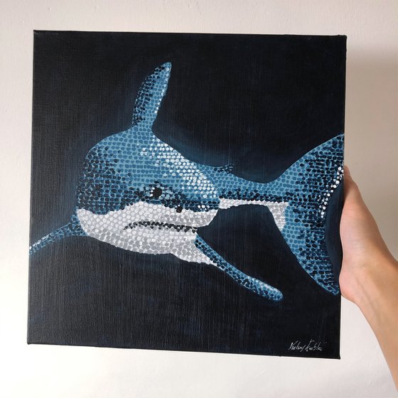 The Great White Shark - pointillism painting