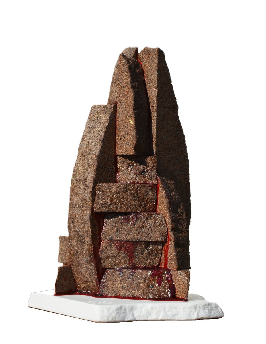 Expressive Stone Sculpture , Crimson Monolith By Ognyan Chitakov, 13 X 21, Artwork For Sale On Artfinder