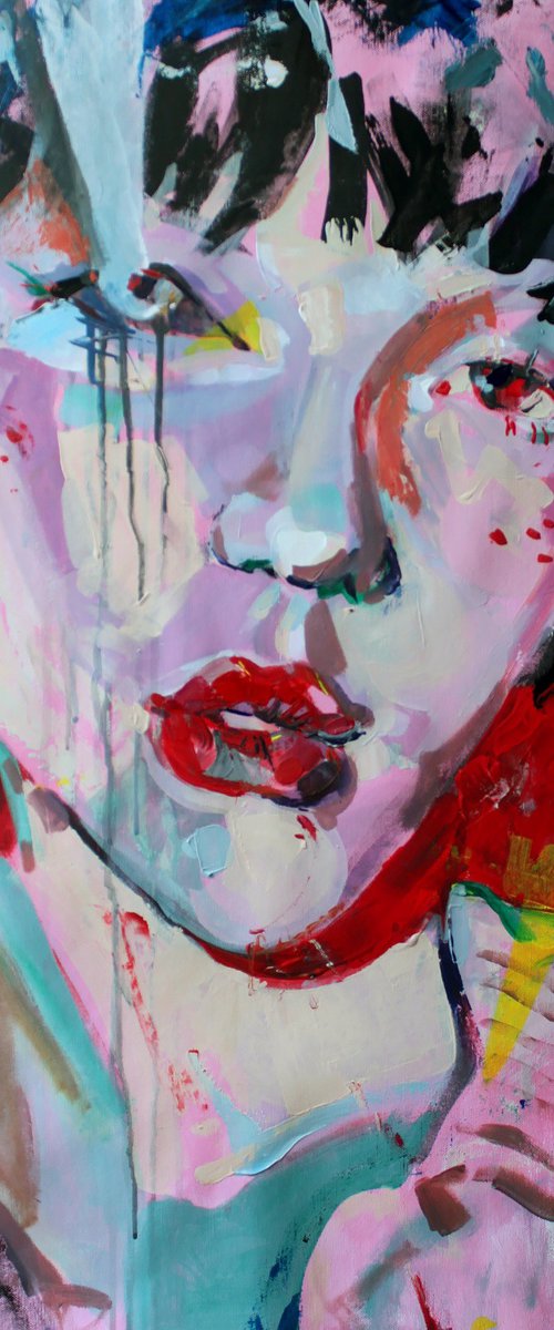 Girl with freckles large expressive portrait by Iryna Tymkul