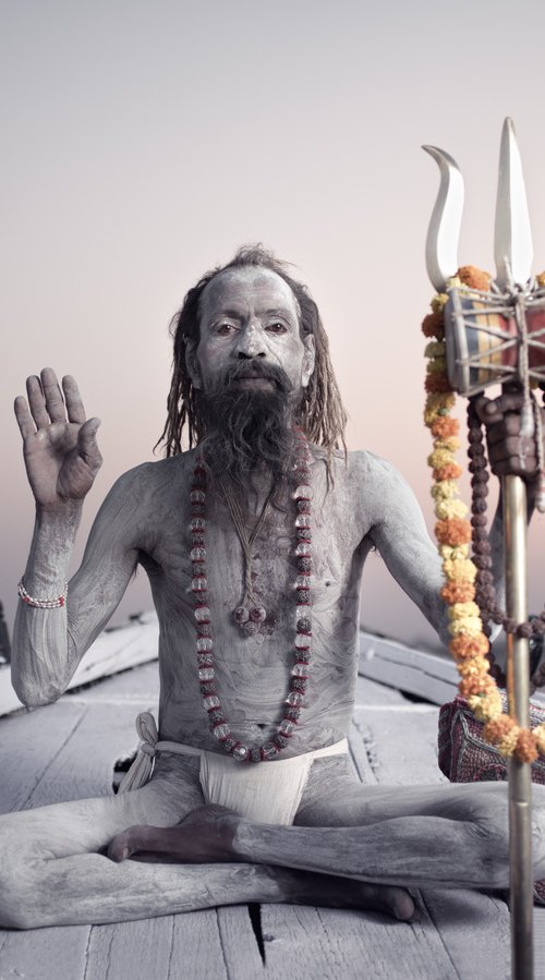 Portrait of Sadhu Naga Baba on the boat on the river Ganges by Dmitry Ersler