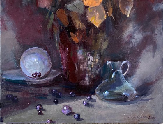 Fall still life with marbles