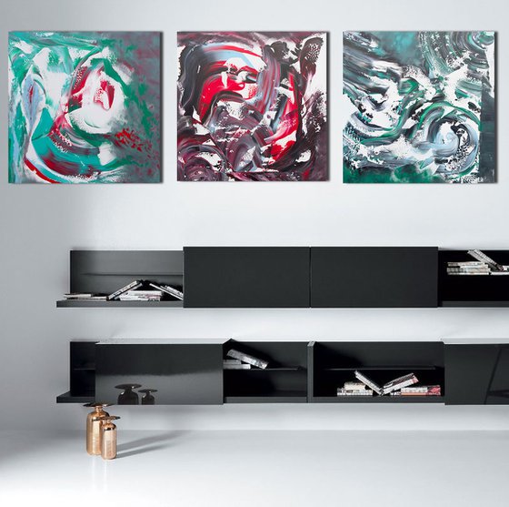 The dream runs away, Triptych n° 3 Paintings