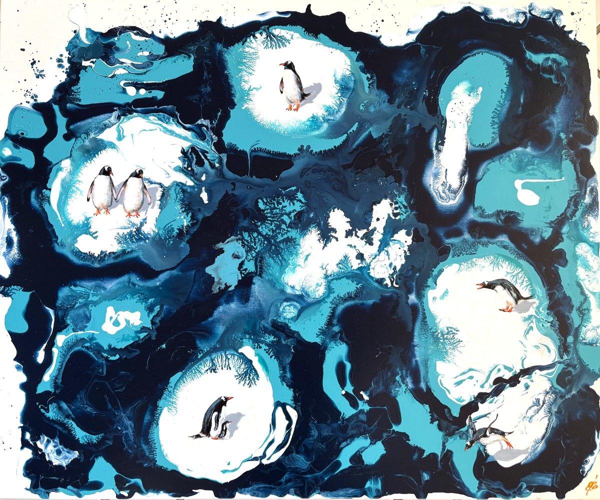 Impressionistic Animal Acrylic Painting By Lena Smirnova, 24 X 20", Ice #8, Original Artwork