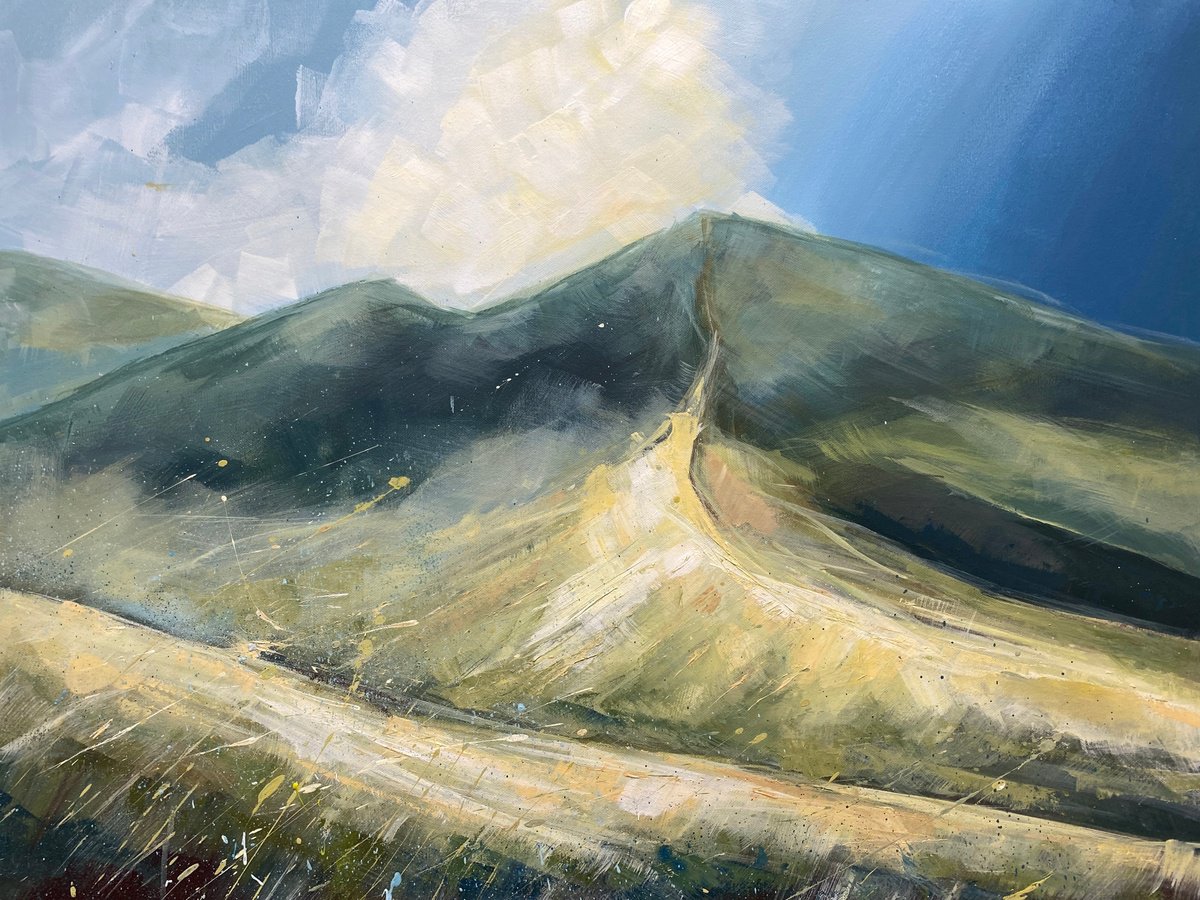 Impressionistic Landscape Acrylic Painting By Helen Mount, 31 X 24, Sunlit Slope, Original Artwork