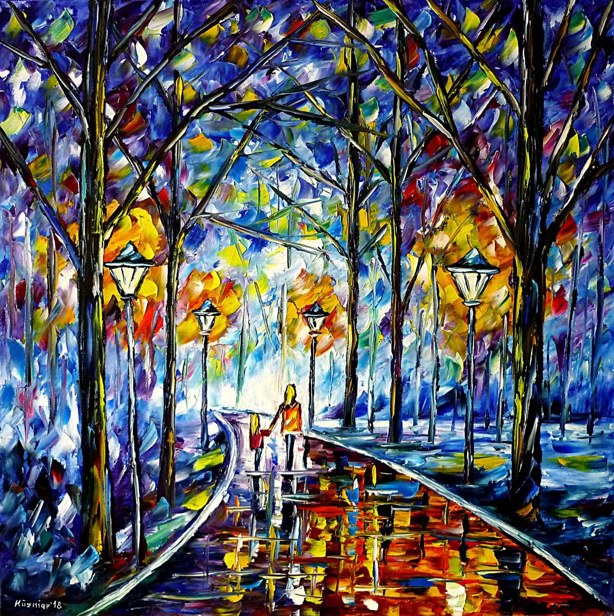 Expressive Oil Painting , In The Park In The Evening Ii By Mirek Kuzniar, 28 X 28, Artwork For Sale On Artfinder