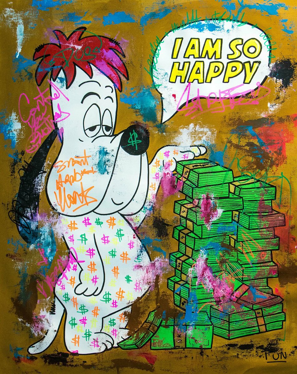 Urban And Pop Acrylic Painting , 300K Cash Pile Ft. Droopy By Carlos Pun Art, 28 X 35, Artwork For Sale On Artfinder
