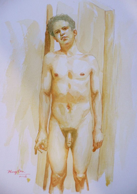 watercolour painting art male nude  #16-2-24