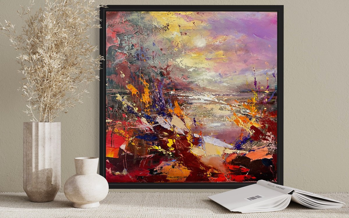 Crimson Sky By Ewa Czarniecka, 16 X 16, Artwork For Sale On Artfinder