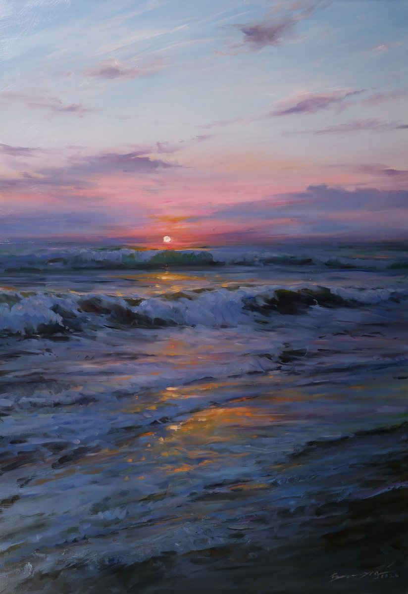 The Sun Falling Asleep In The Waves By Gennady Vylusk, 28 X 39, Artwork For Sale On Artfinder