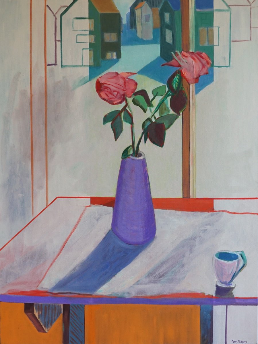 Roses And Houses By Patty Rodgers, 30 X 40, Artwork For Sale On Artfinder