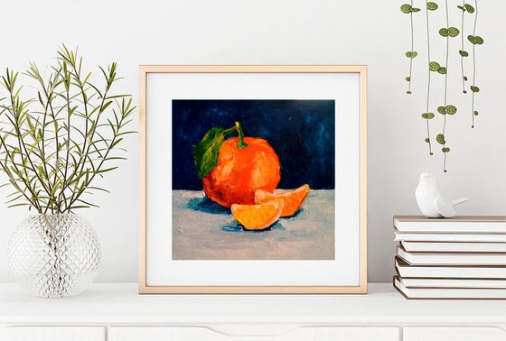 Tangerine Painting Fruit Original Art Orange Wall Art Citrus Small Artwork