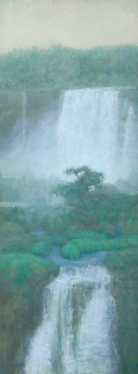Impressionistic Landscape Acrylic Painting By Steve Mitchell, 11 X 23", Between Falls, Original Artwork