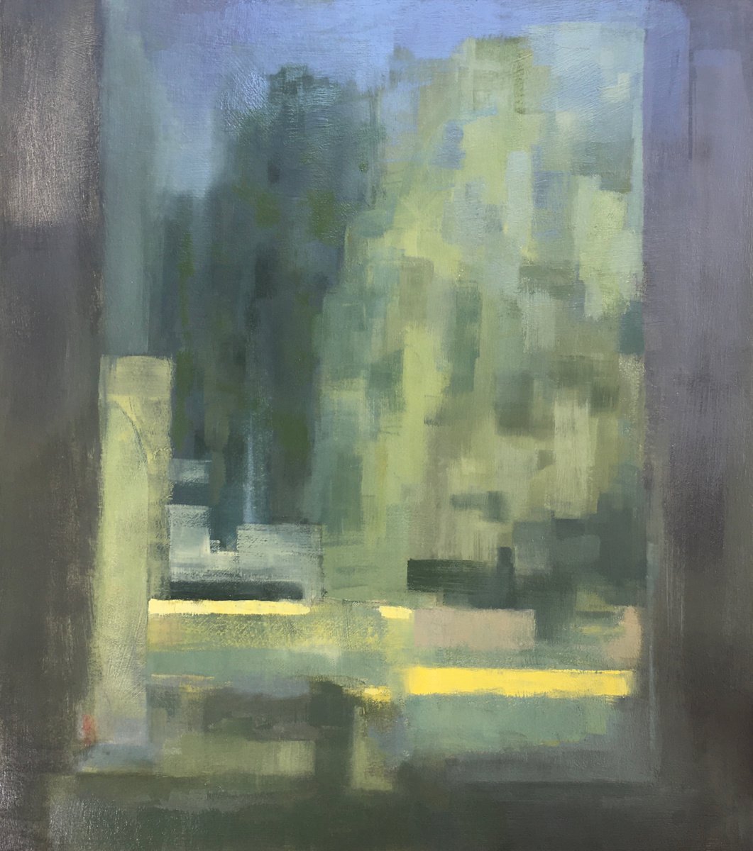 Impressionistic Landscape Oil Painting By Lizzie Butler, 16 X 18", Pool Of Yellow Irises, Original Artwork