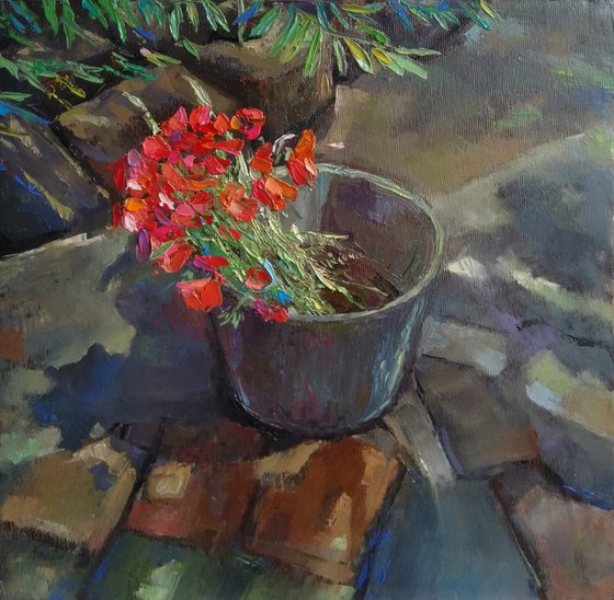 Field poppies (35x35cm, oil canvas, ready to hang)