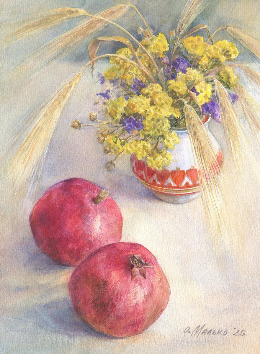 Impressionistic Landscape Watercolour By Olha Malko, 11 X 15", My Christmas Still Life, Original Artwork