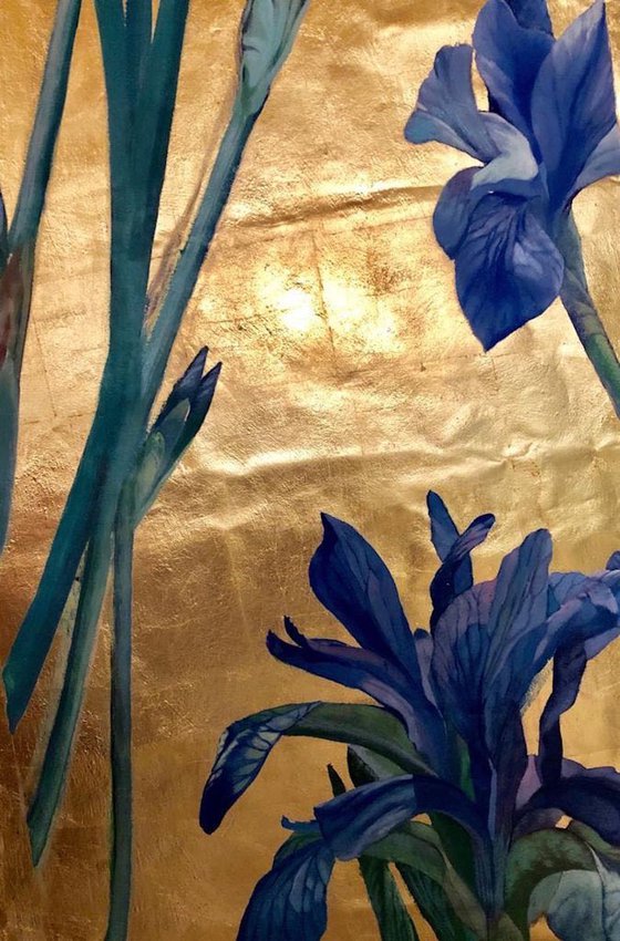 Blue Iris on Golden Canvas