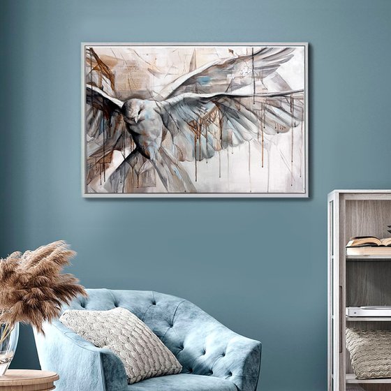 White Beige Blue Pigeon Abstract Bird