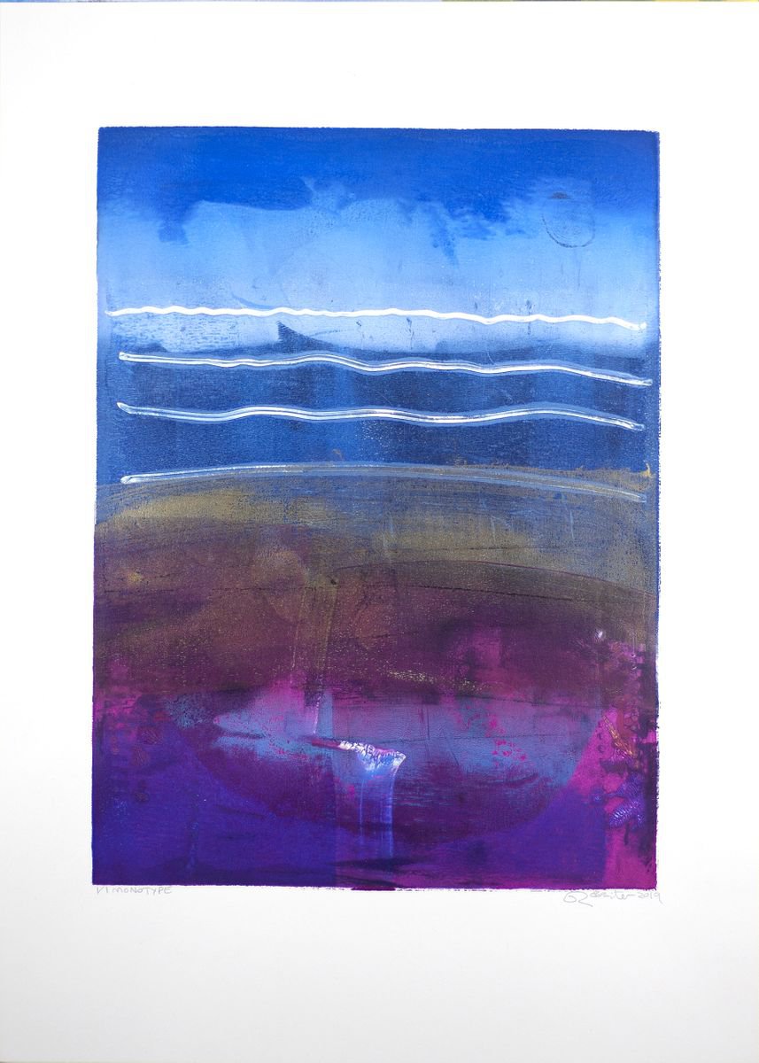 Over the Distant Horizon - Unframed Monotype by Dawn Rossiter