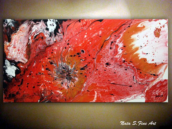 Large Abstract Red and White Acrylic painting