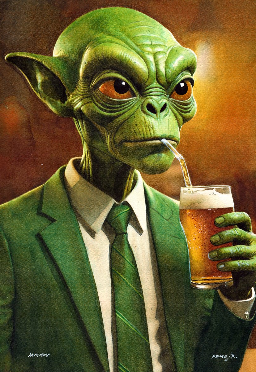 Alien drink Beer Watercolour: REME Jr. | Artfinder