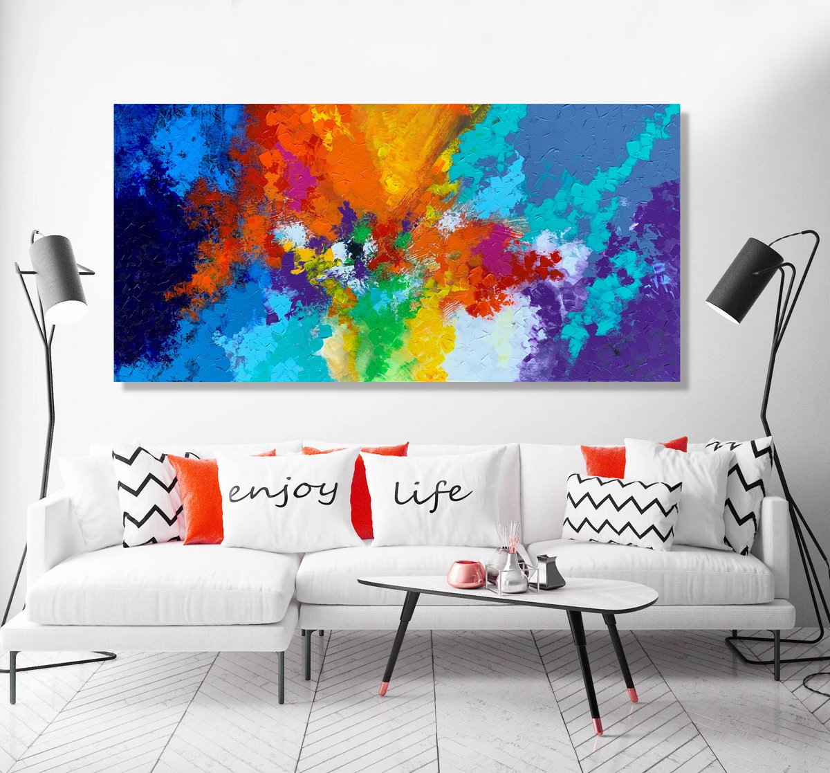 Abstract Acrylic Painting By Julijana Ravbar, 47 X 24", All Good Vibes, Original Artwork