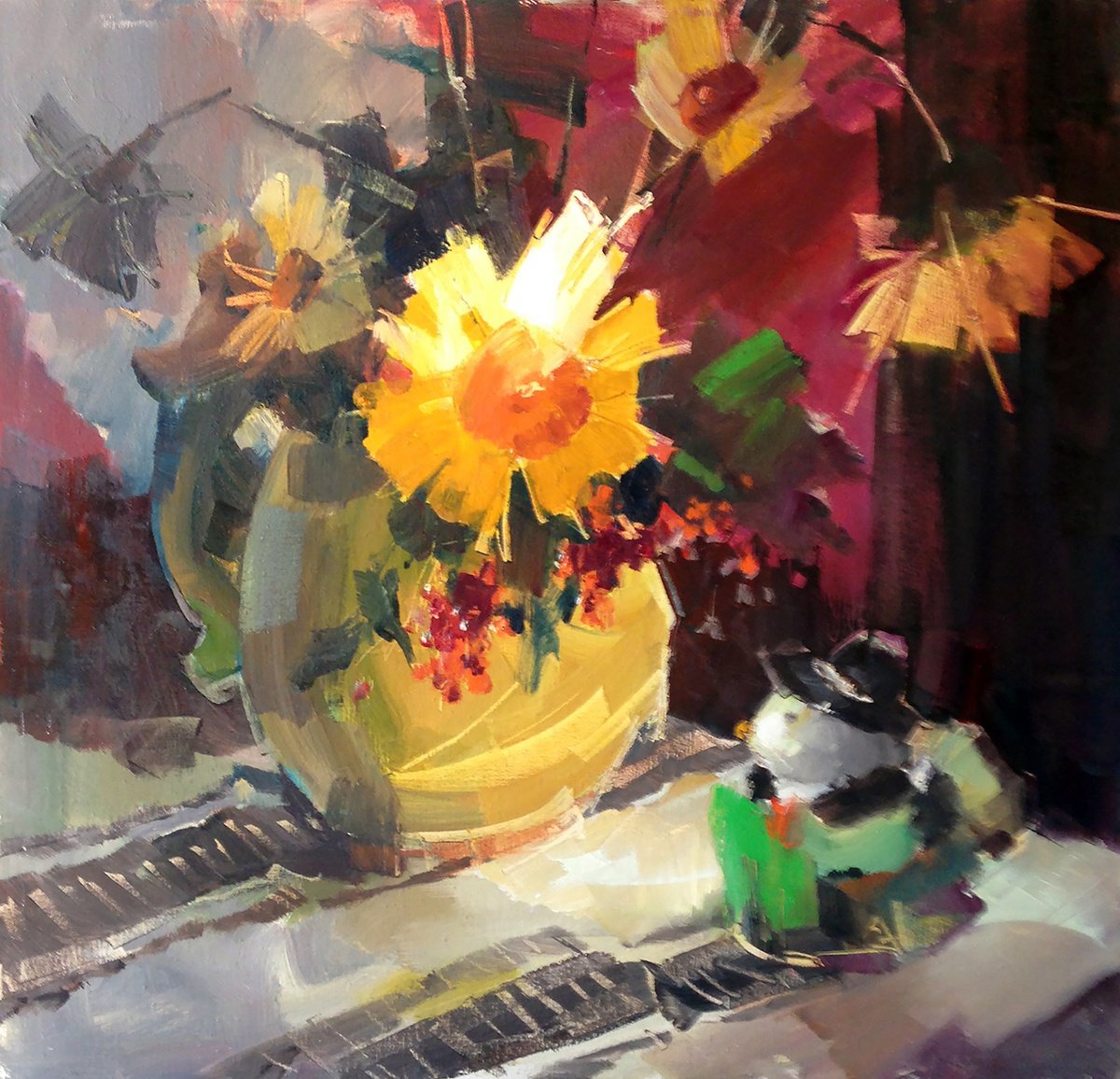 Impressionistic Botanical Oil Painting By Igor Yuryev, 28 X 28, Still Life With A Towel., Original Artwork