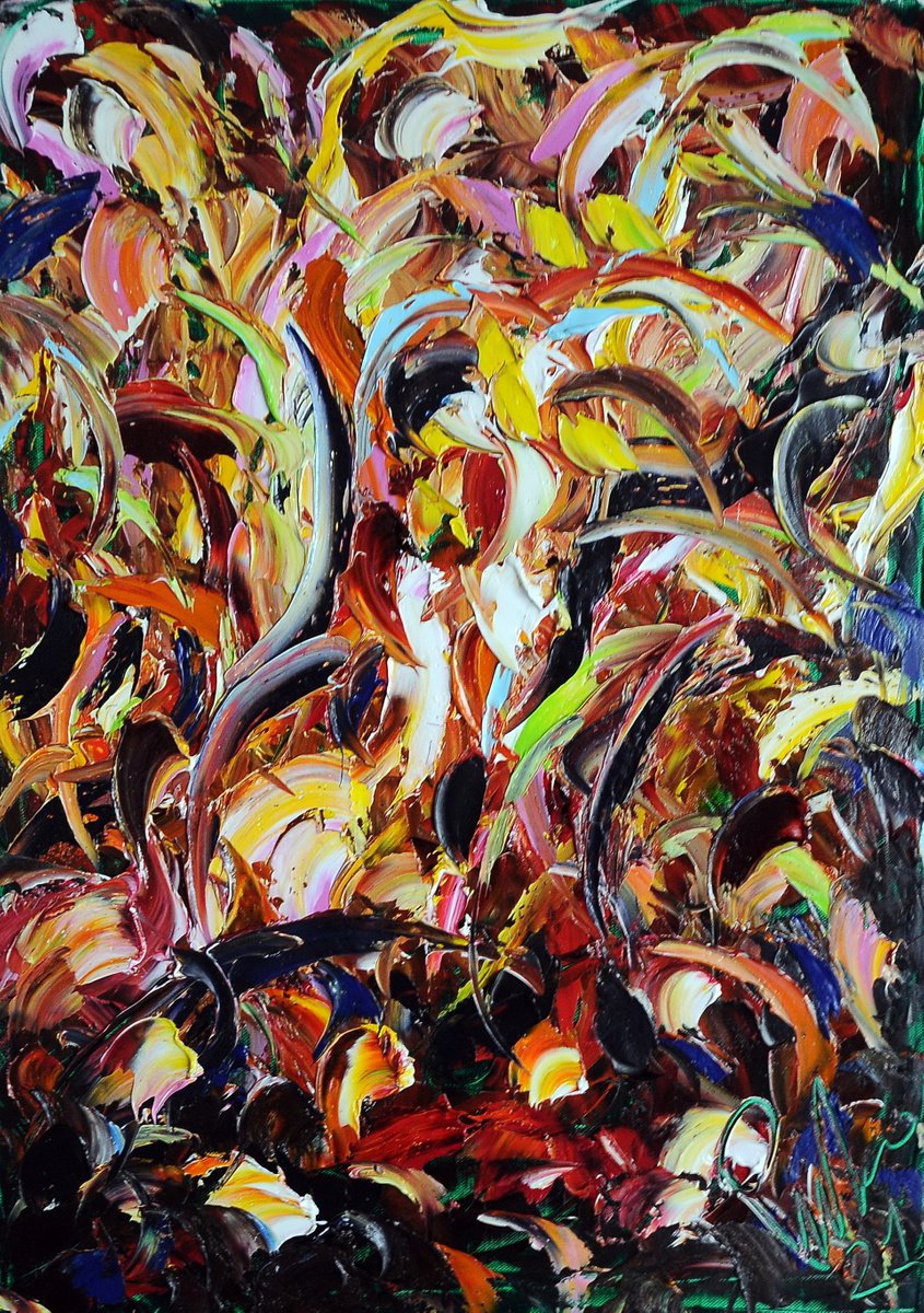 Impressionistic Abstract Oil Painting By Antonino Puliafico, 20 X 28, Fuoco, Original Artwork