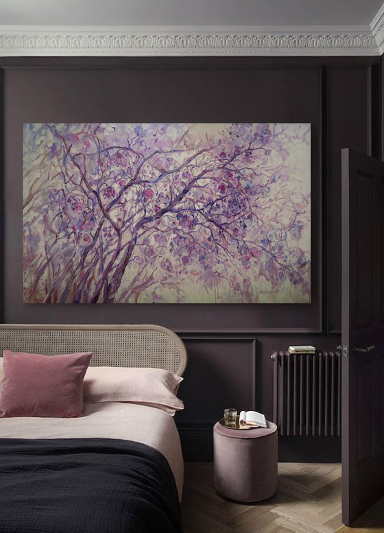 Large  acrylic  painting 160x100 cm unstretched canvas "Dream garden" i038 original artwork by artist Airinlea