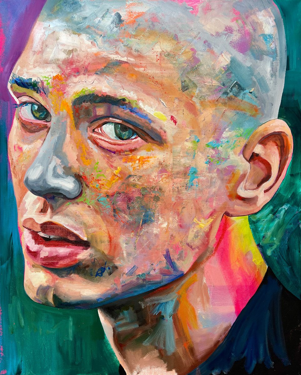 Expressive Portrait Oil Painting By Jonathan Mcafee, 24 X 30, Ultraviolet, Original Artwork