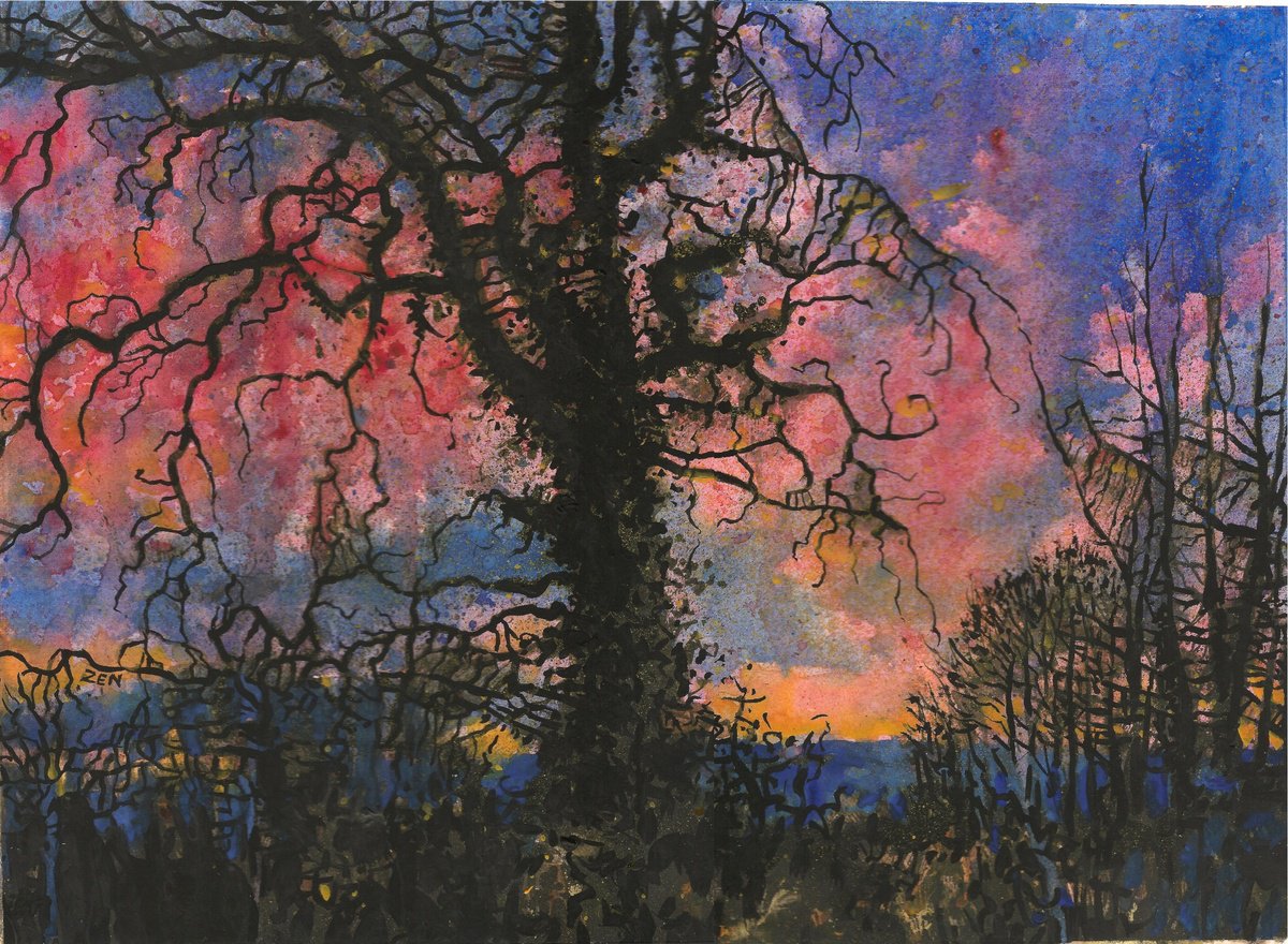 Impressionistic Landscape Watercolour By Zoe Elizabeth Norman, 13 X 9", Old Oak, Original Artwork