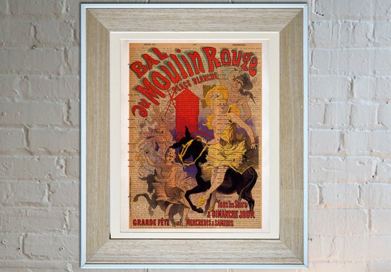 Bal au Moulin Rouge - Collage Art Print on Large Real English Dictionary Vintage Book Page