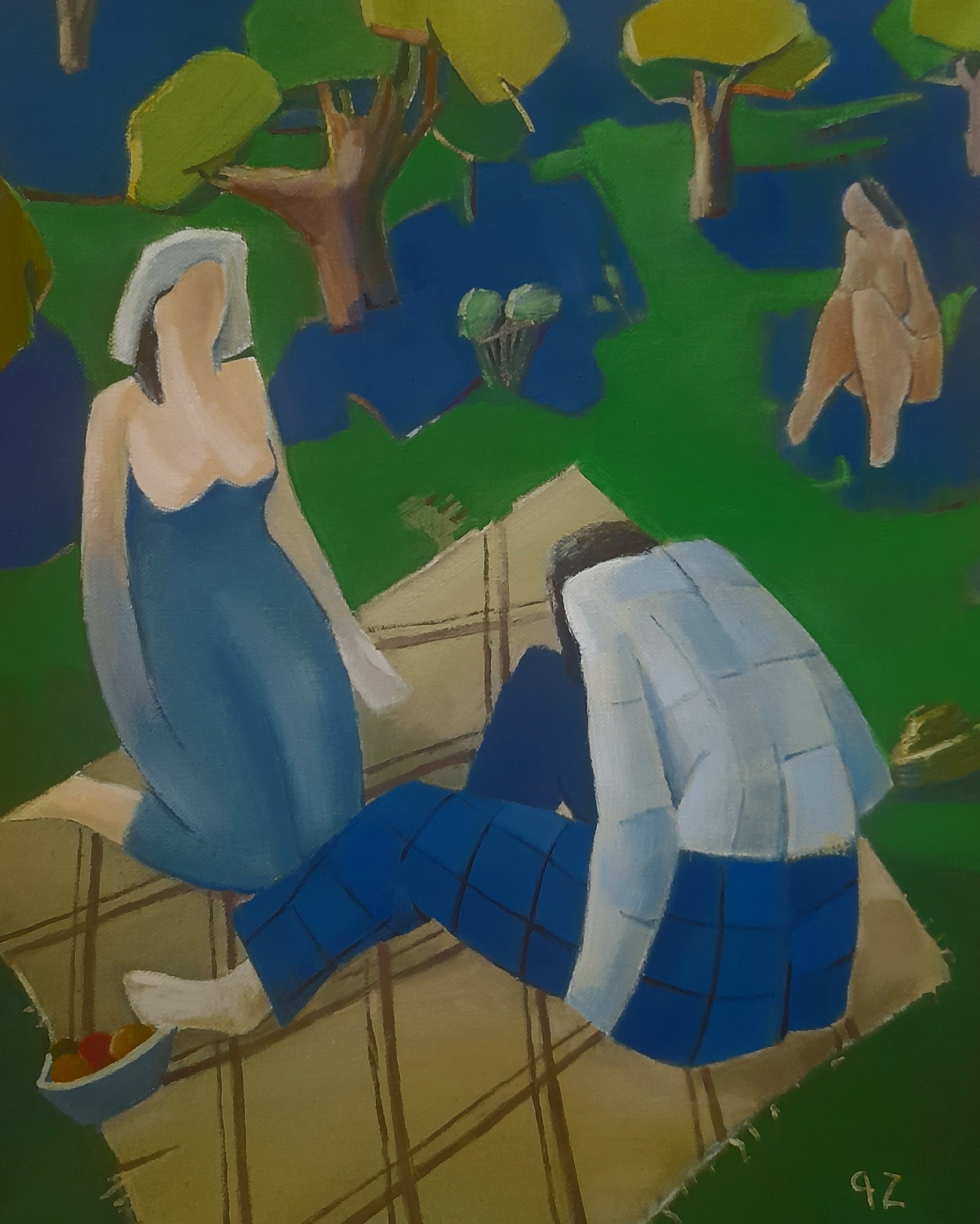 Expressive Portrait Oil Painting By Gegham Hunanyan, 16 X 20, Picnic In The Shade, Original Artwork