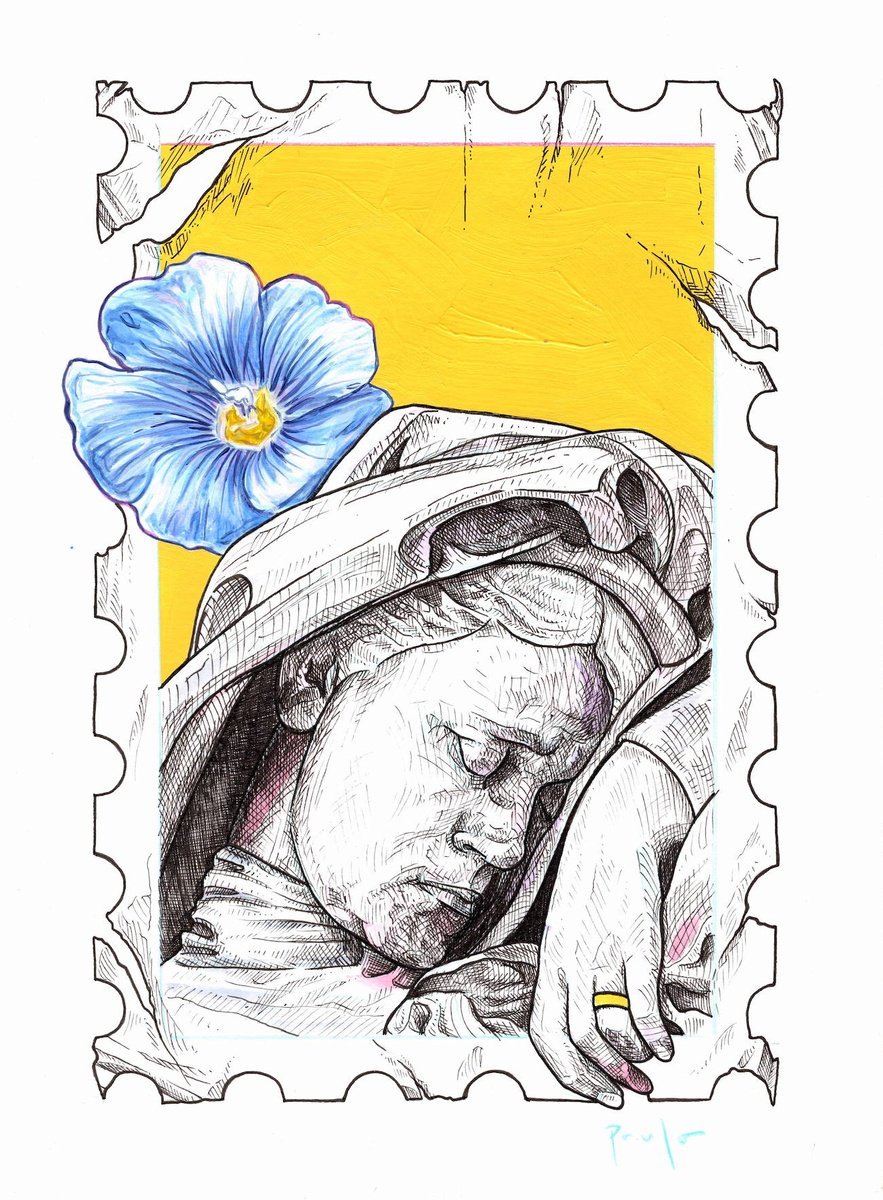 Illustrative Portrait Ink Drawing By Paul Ward, 8 X 11", Death Stamp Ii, Original Artwork