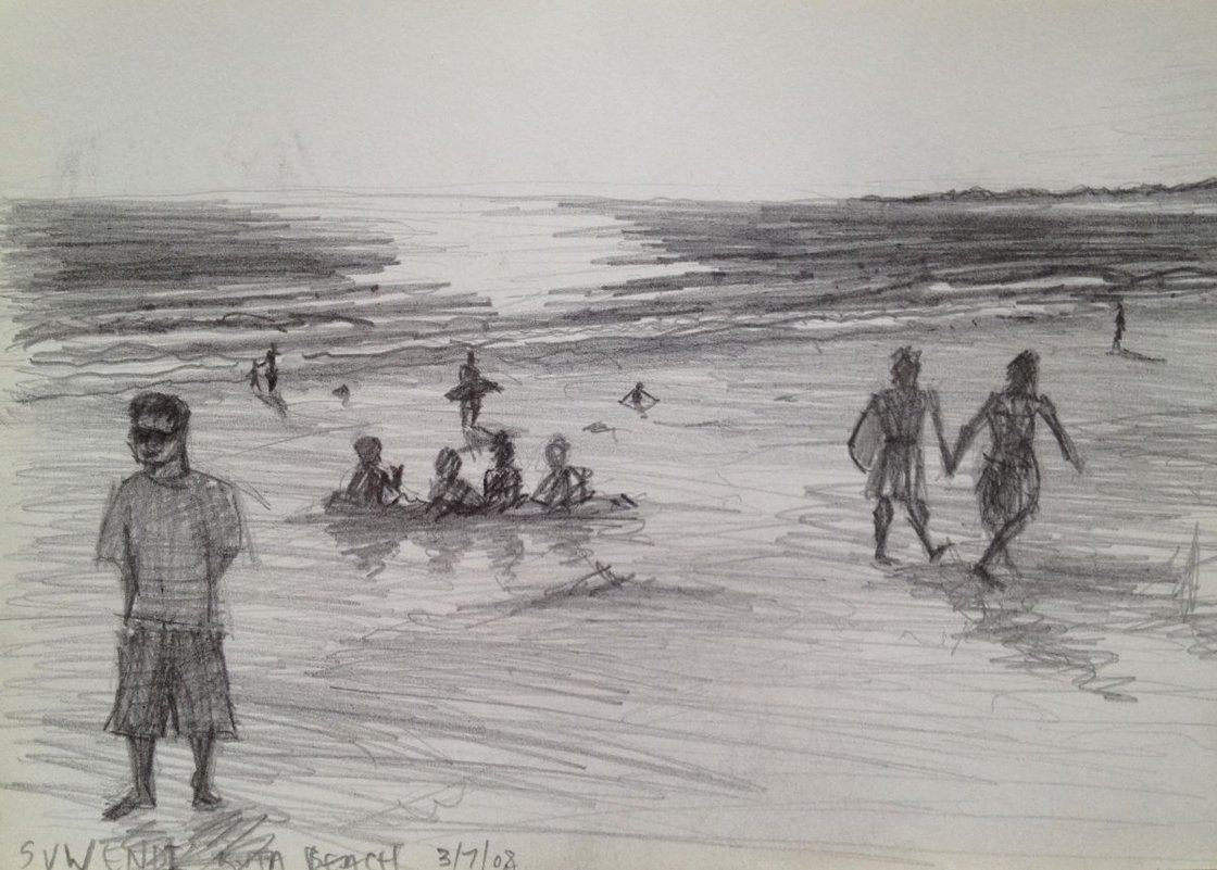 pencil drawing of the beach