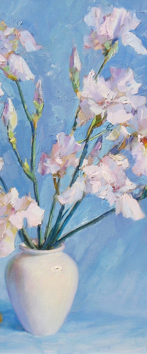 Light Irises on blue by Volodymyr Tarabanov