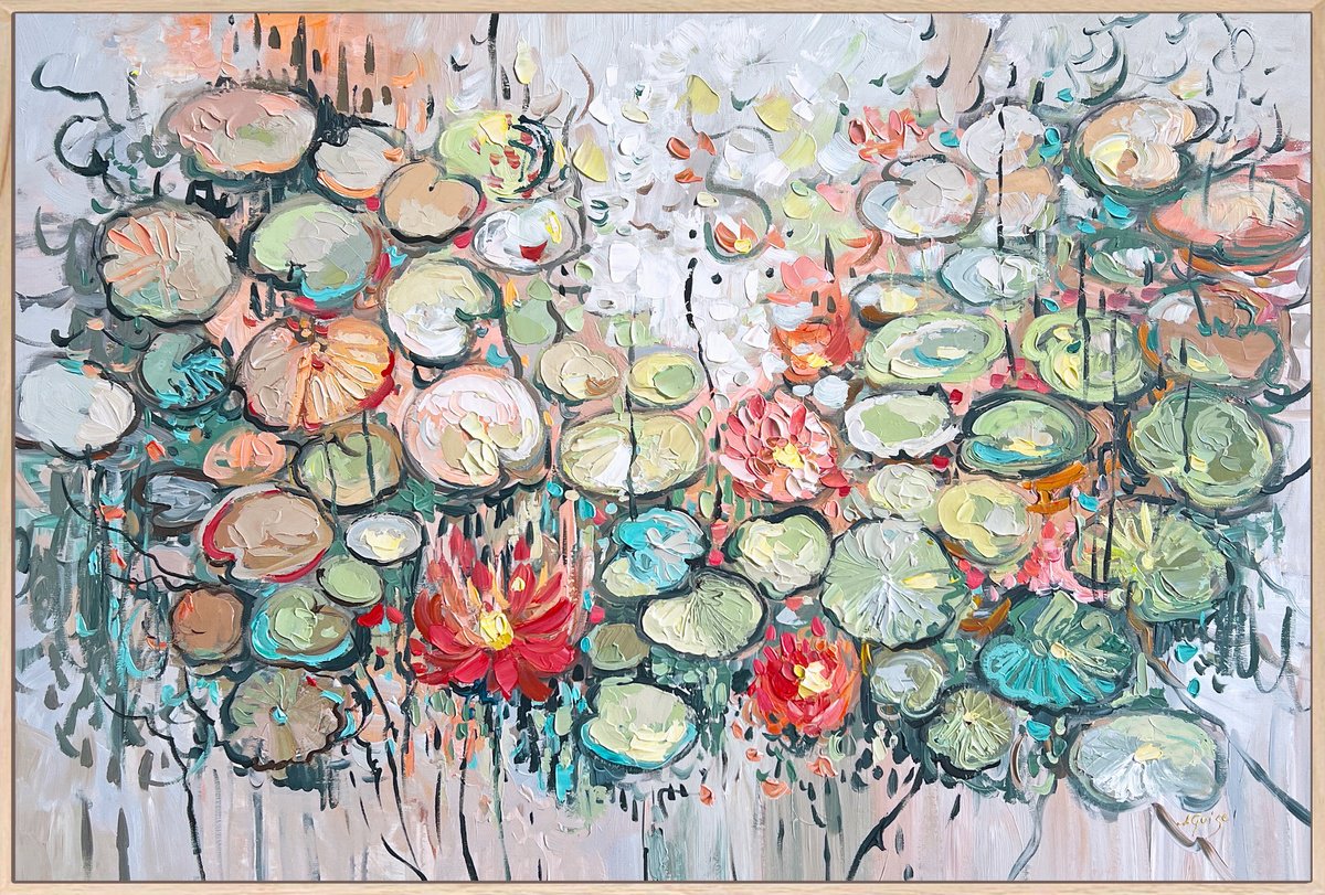 Sun Kissed Lotus Pond By Lana Guise, 49 X 33, Artwork For Sale On Artfinder