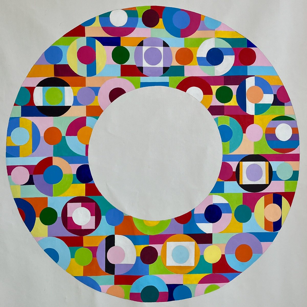 Geometric Abstract Acrylic Painting By Benna Holden, 48 X 48, Color Wheel, Original Artwork