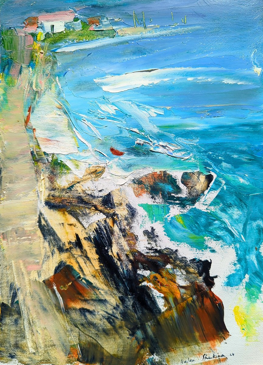Impressionistic Landscape Oil Painting By Helen Shukina, 10 X 14, By The Sea, Original Artwork