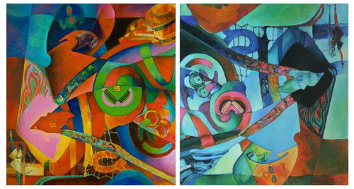 Red and Blue (diptych # 2) by Marina Podgaevskaya