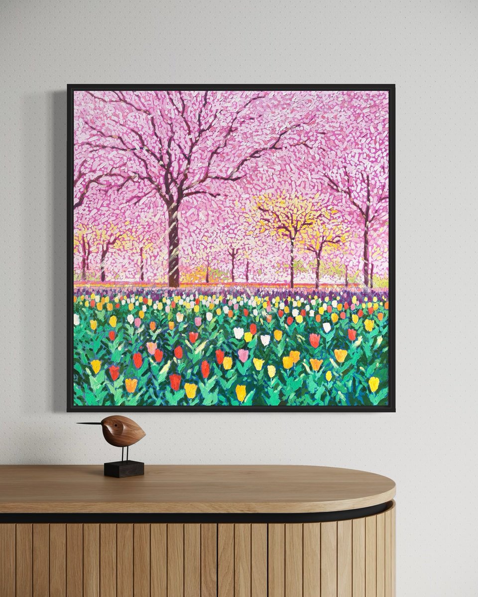 Impressionistic Botanical Oil Painting By Volodymyr Smoliak, 28 X 28", Blooming Spring, Original Artwork
