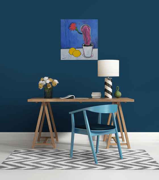 Pink Cactus with Flower and Lemons