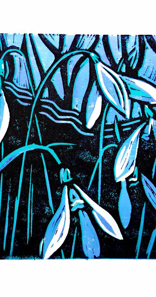 Snowdrops - Lino Print by Julia  Rigby