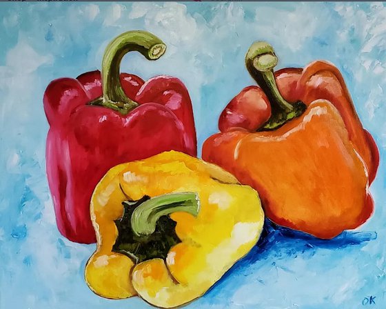 Peppers on turquoise