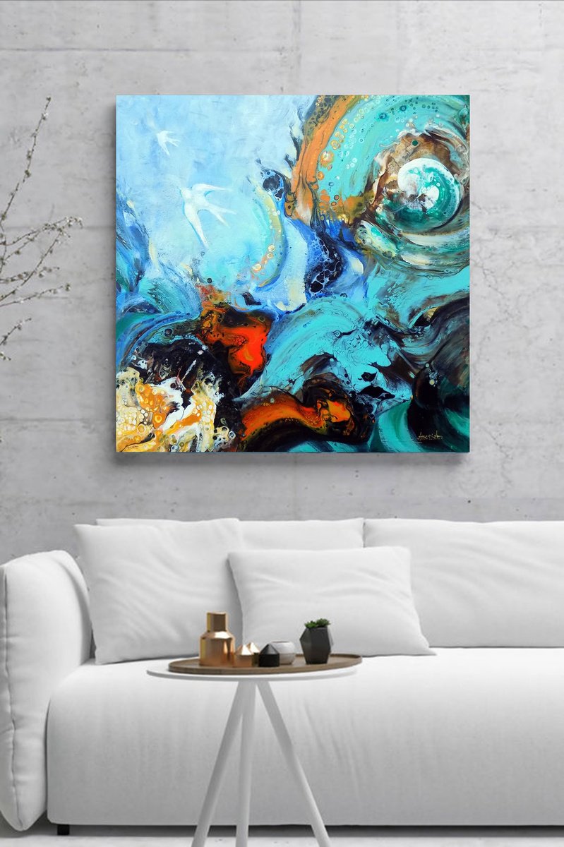 Abstract Animal Acrylic Painting By Areti Ampi, 24 X 24, Looking For The Rainbow, Original Artwork