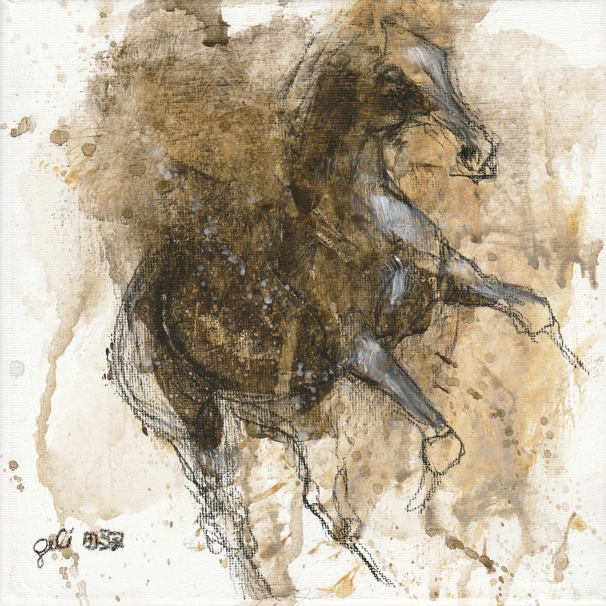 Expressive Animal Painting By Benedicte Gele, 8 X 8, Equine Nude 276, Original Artwork