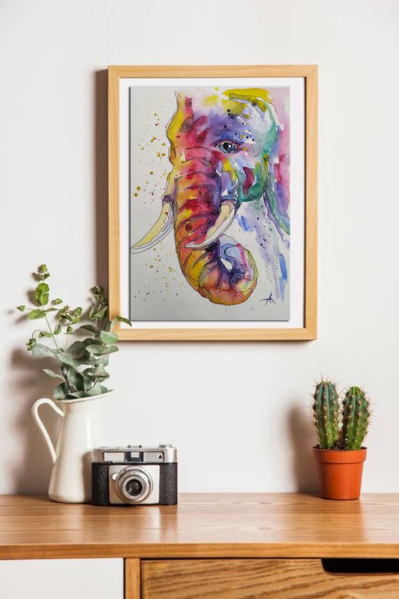 Graphic elephant - african elephant, elephant, Africa, animals watercolor, impressionism, gift for child.