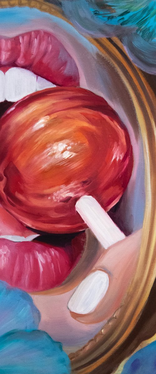 Tasty tease - Lollipop, erotic painting by Nataliia Karavan